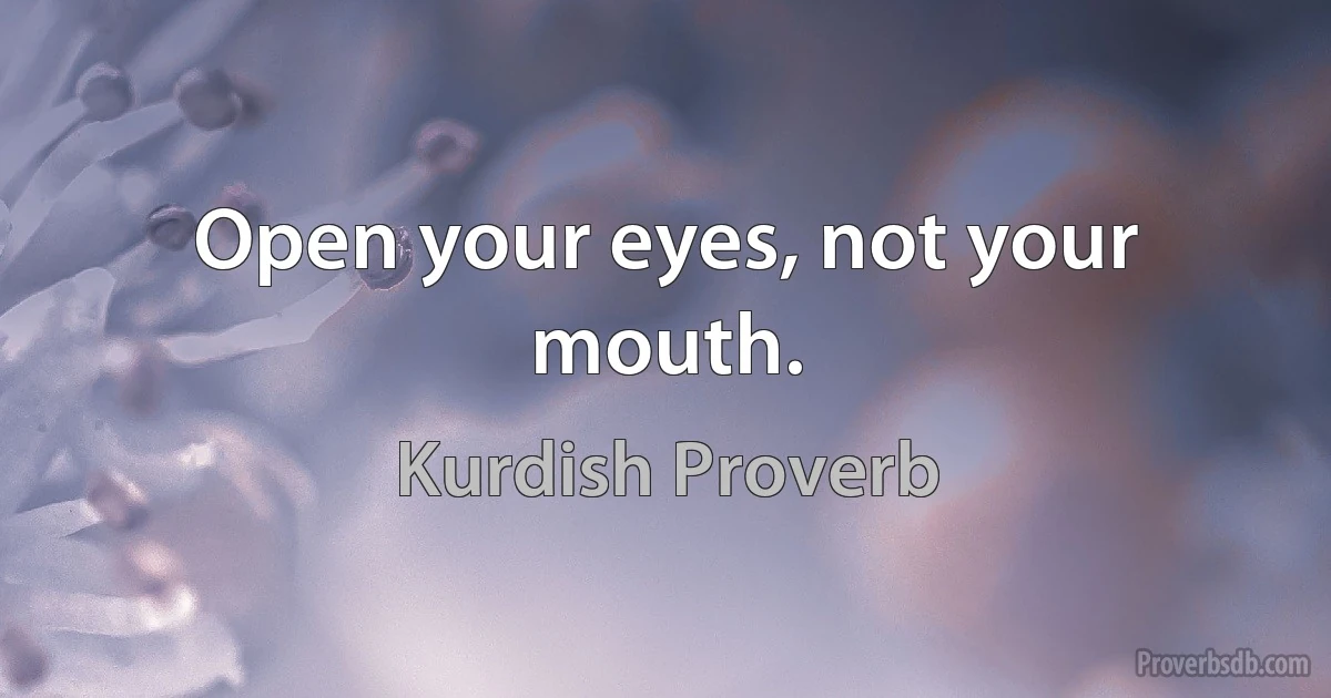 Open your eyes, not your mouth. (Kurdish Proverb)