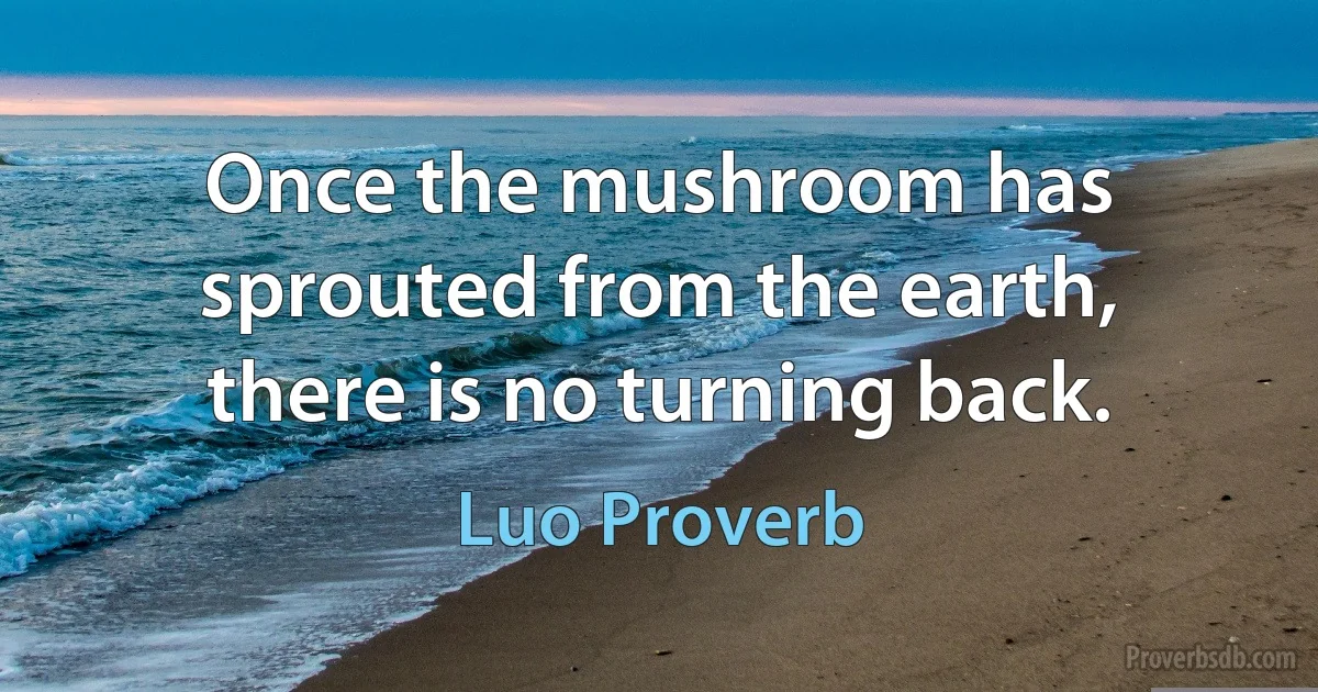 Once the mushroom has sprouted from the earth, there is no turning back. (Luo Proverb)