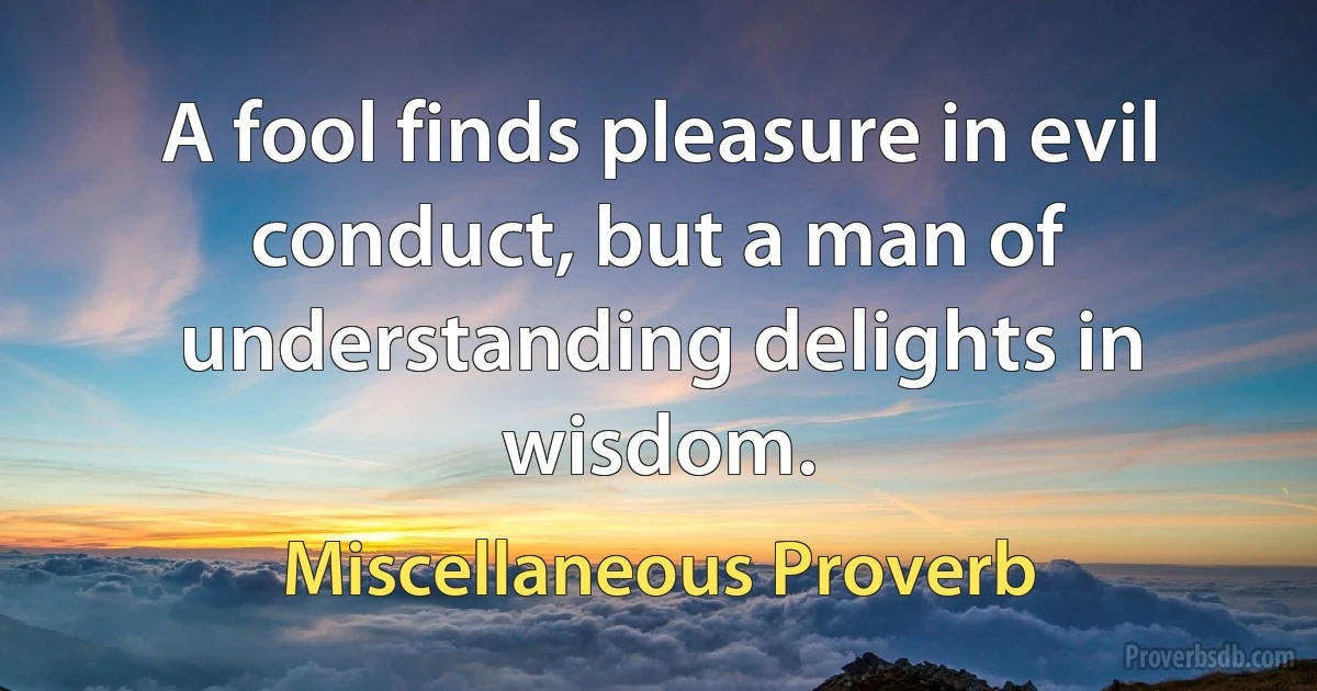 A fool finds pleasure in evil conduct, but a man of understanding delights in wisdom. (Miscellaneous Proverb)