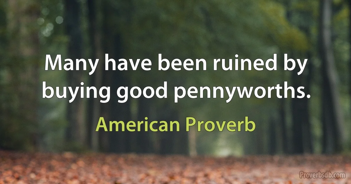 Many have been ruined by buying good pennyworths. (American Proverb)