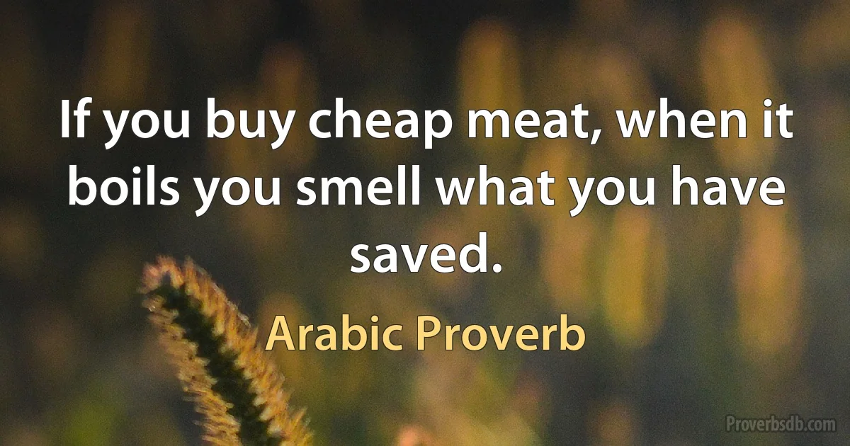 If you buy cheap meat, when it boils you smell what you have saved. (Arabic Proverb)