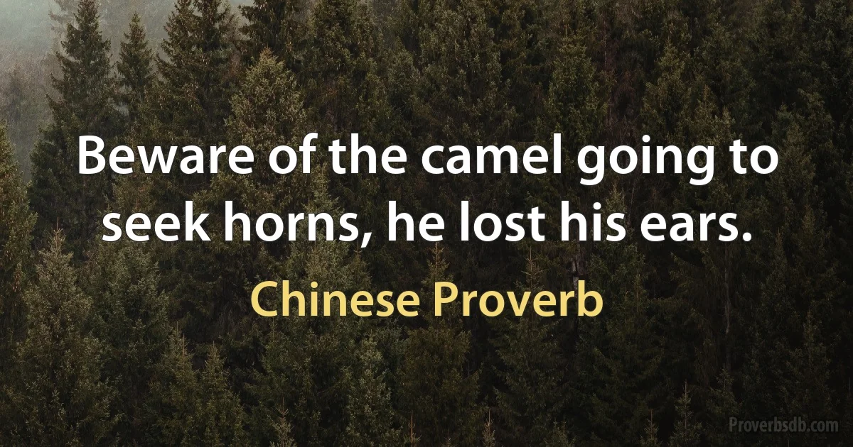 Beware of the camel going to seek horns, he lost his ears. (Chinese Proverb)