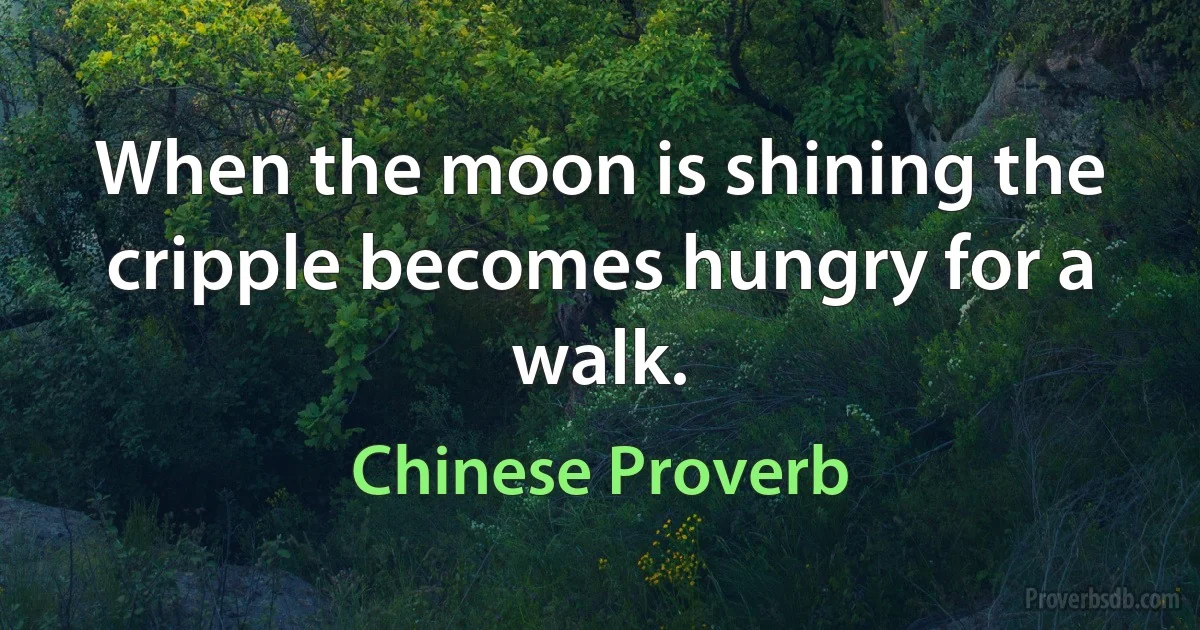 When the moon is shining the cripple becomes hungry for a walk. (Chinese Proverb)