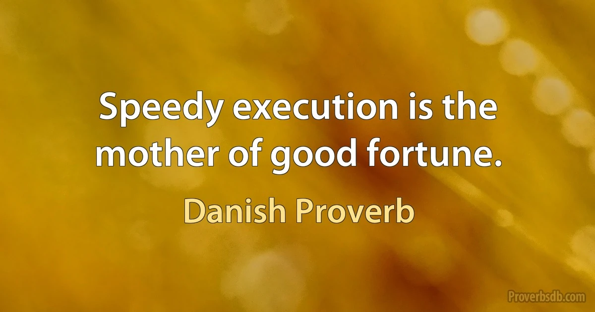 Speedy execution is the mother of good fortune. (Danish Proverb)