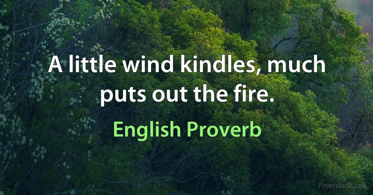 A little wind kindles, much puts out the fire. (English Proverb)