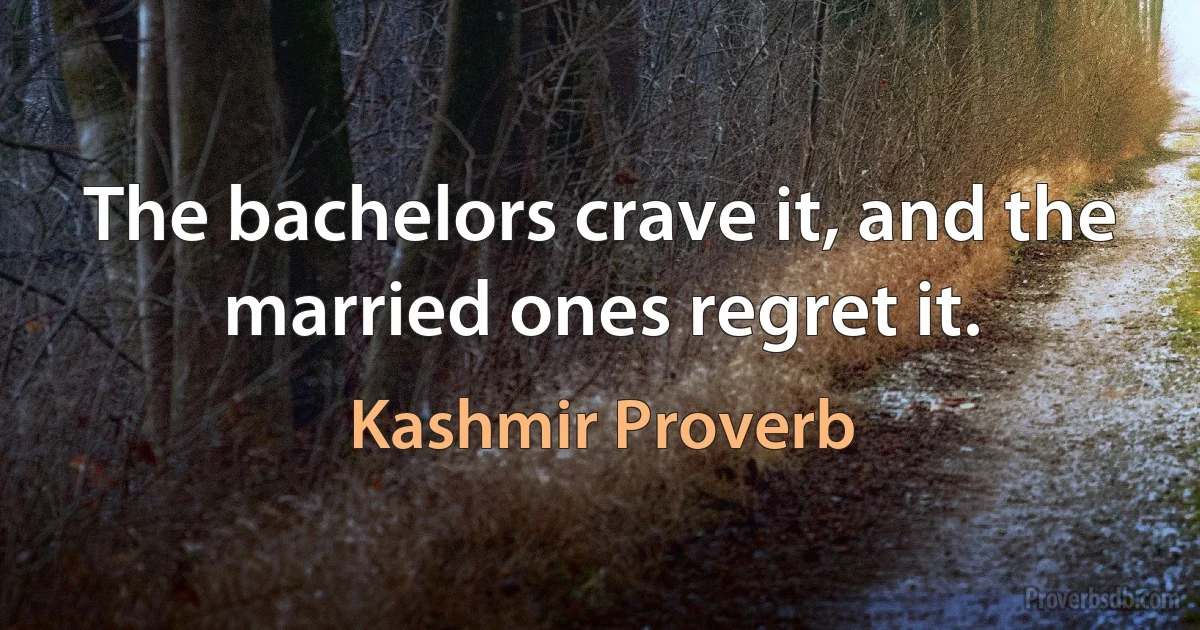 The bachelors crave it, and the married ones regret it. (Kashmir Proverb)