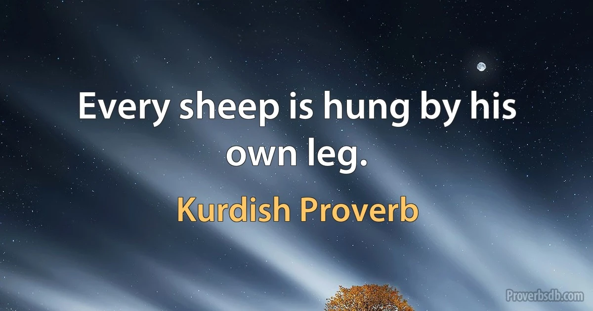 Every sheep is hung by his own leg. (Kurdish Proverb)