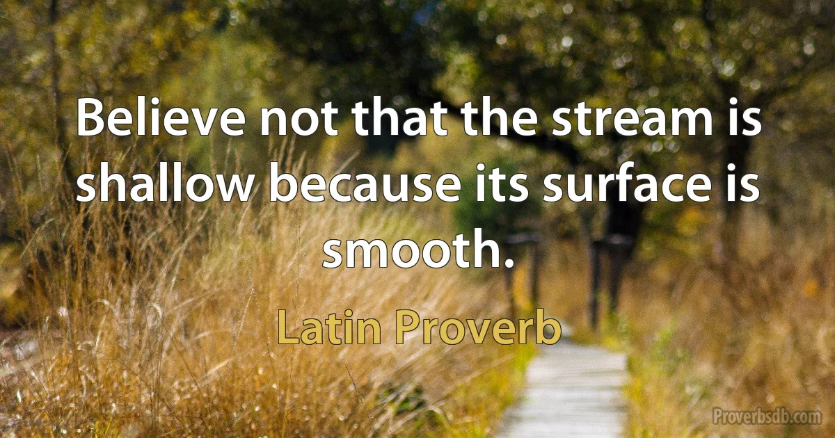 Believe not that the stream is shallow because its surface is smooth. (Latin Proverb)