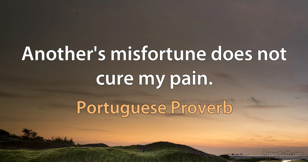 Another's misfortune does not cure my pain. (Portuguese Proverb)