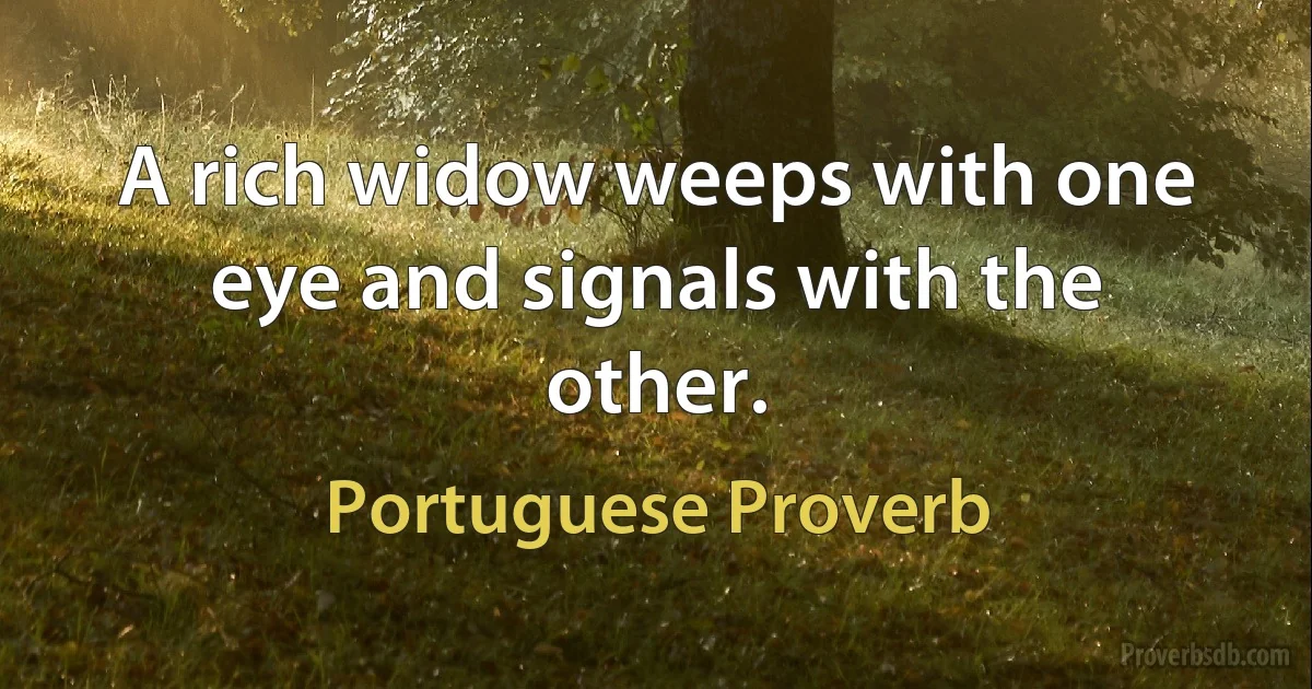 A rich widow weeps with one eye and signals with the other. (Portuguese Proverb)