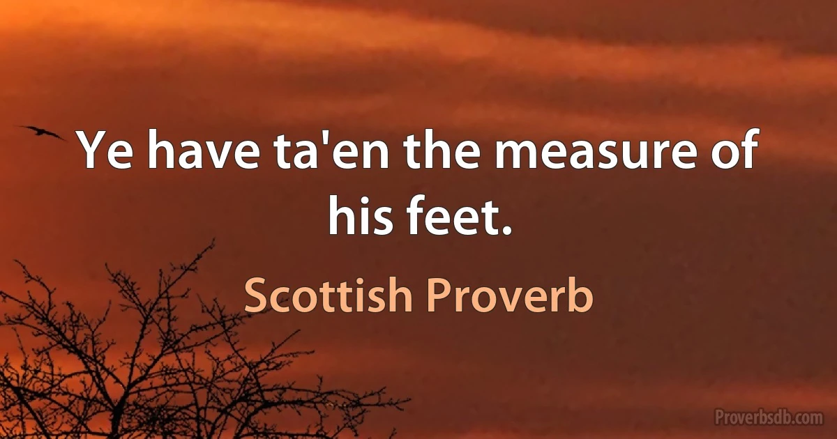 Ye have ta'en the measure of his feet. (Scottish Proverb)