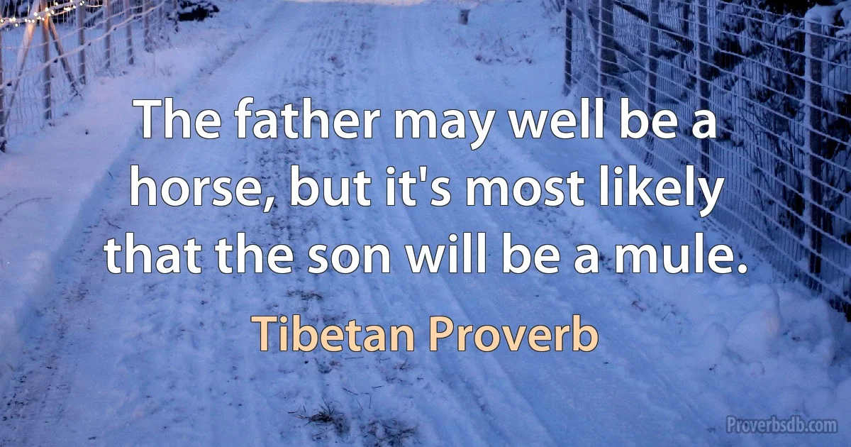 The father may well be a horse, but it's most likely that the son will be a mule. (Tibetan Proverb)