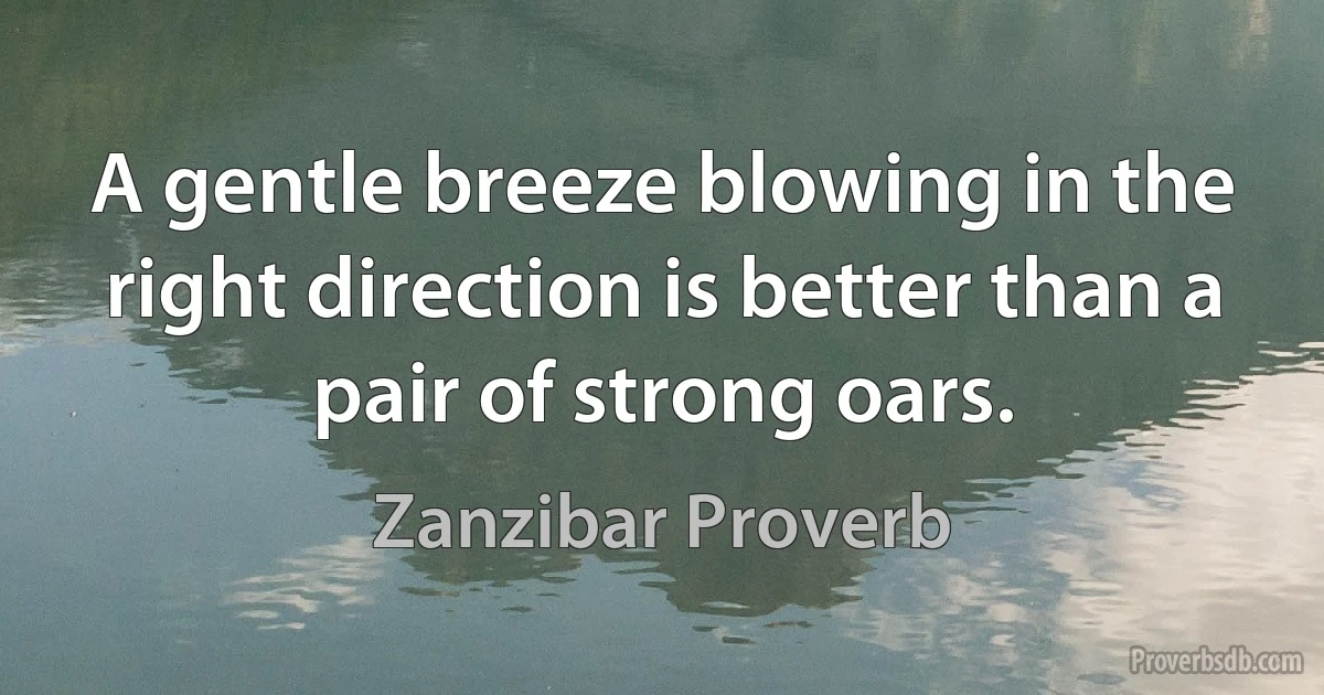 A gentle breeze blowing in the right direction is better than a pair of strong oars. (Zanzibar Proverb)