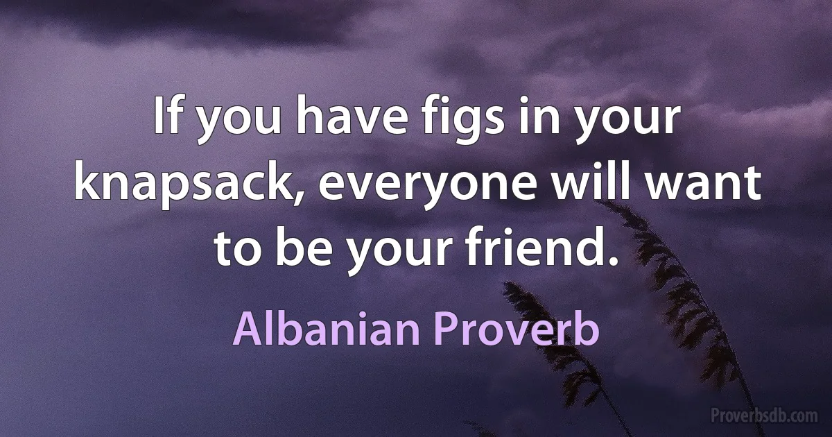 If you have figs in your knapsack, everyone will want to be your friend. (Albanian Proverb)