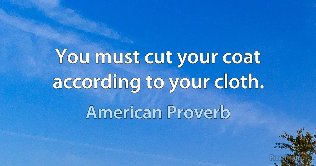 You must cut your coat according to your cloth. (American Proverb)