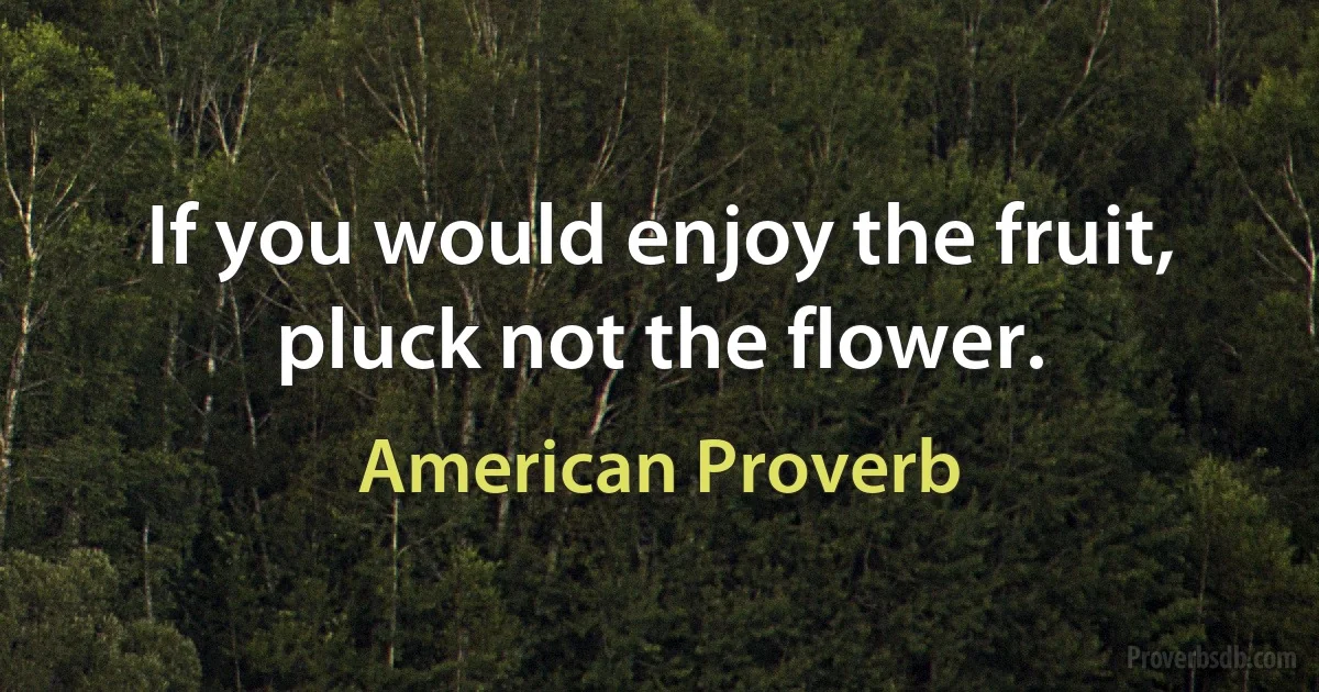 If you would enjoy the fruit, pluck not the flower. (American Proverb)