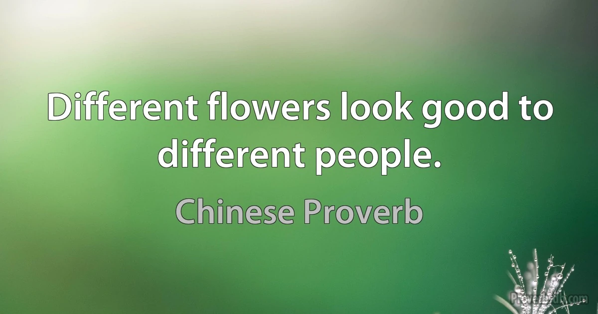 Different flowers look good to different people. (Chinese Proverb)