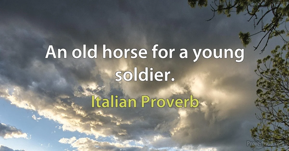 An old horse for a young soldier. (Italian Proverb)