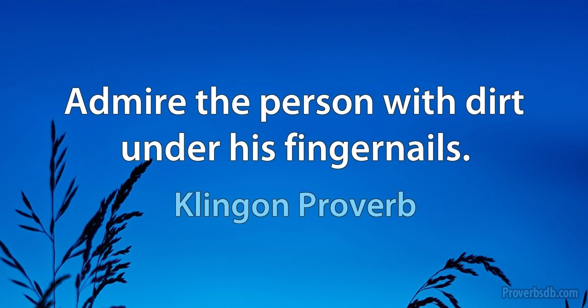 Admire the person with dirt under his fingernails. (Klingon Proverb)