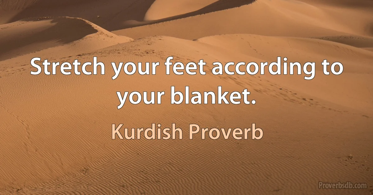 Stretch your feet according to your blanket. (Kurdish Proverb)