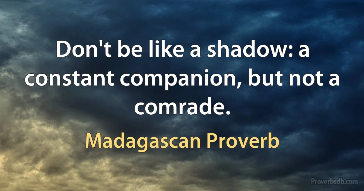 Don't be like a shadow: a constant companion, but not a comrade. (Madagascan Proverb)