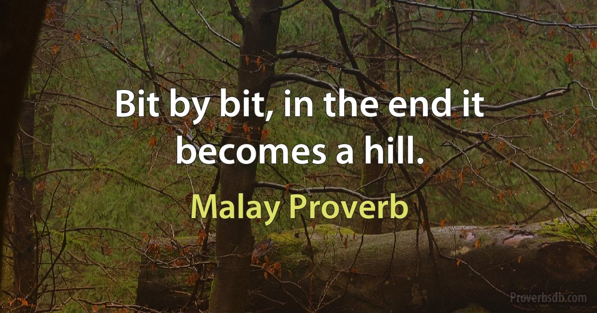 Bit by bit, in the end it becomes a hill. (Malay Proverb)