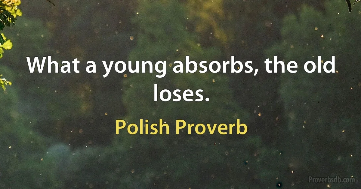 What a young absorbs, the old loses. (Polish Proverb)