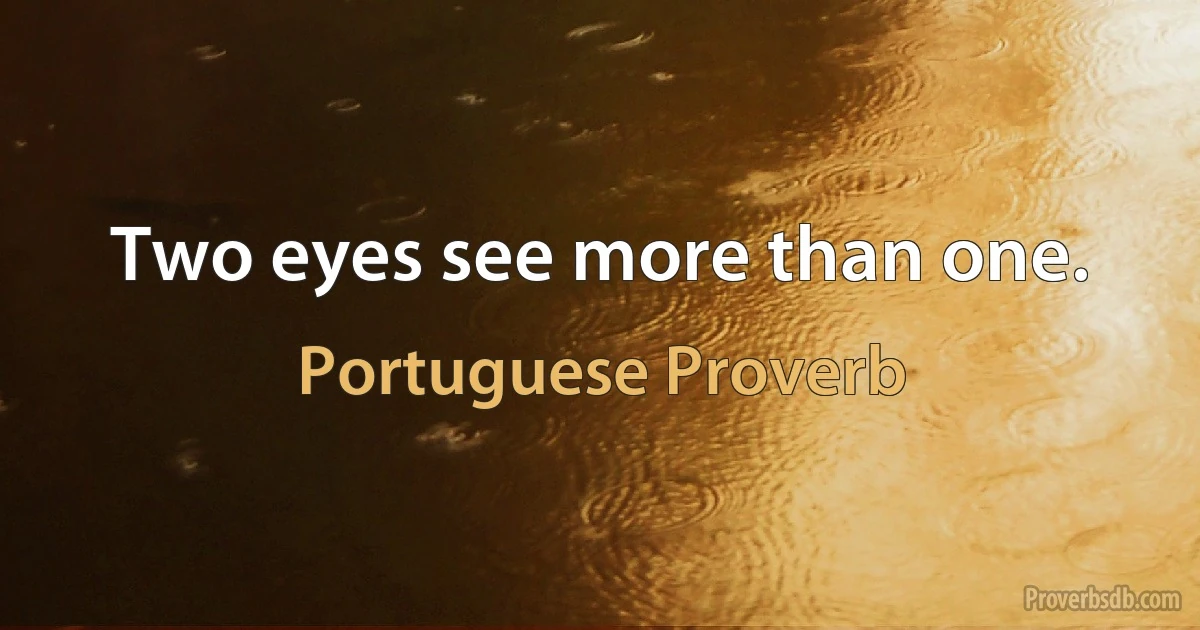 Two eyes see more than one. (Portuguese Proverb)