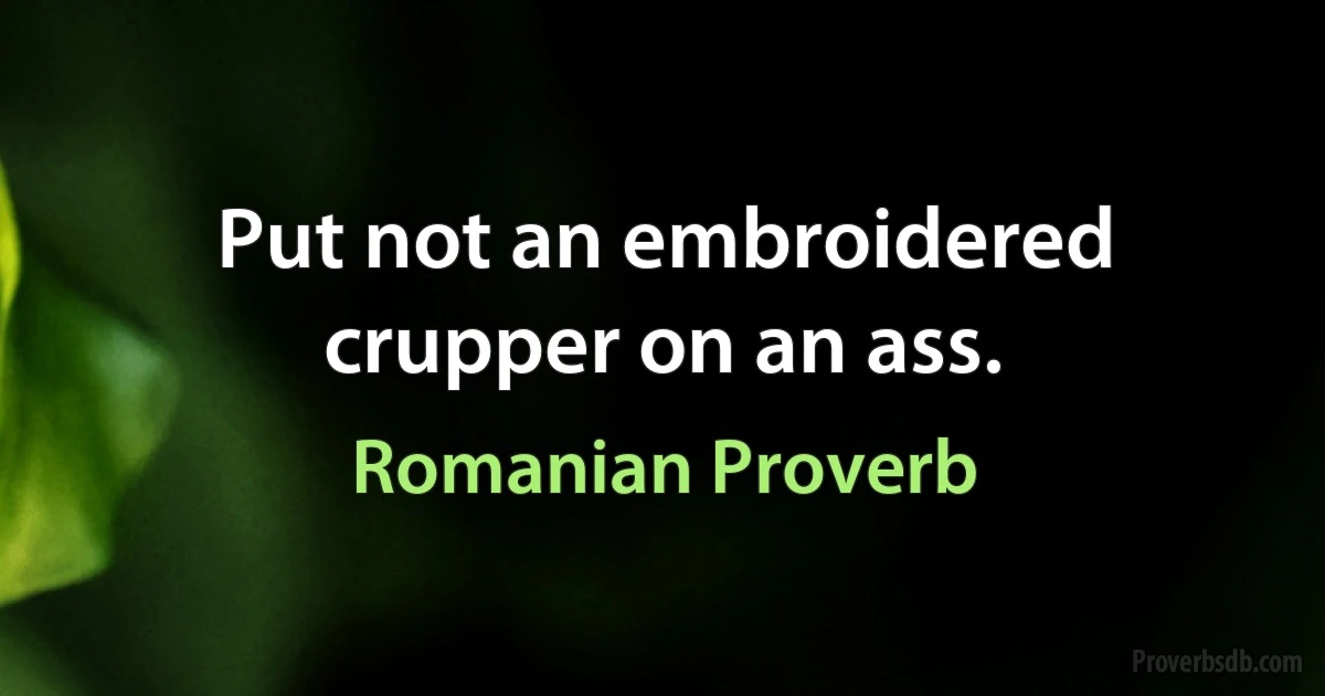 Put not an embroidered crupper on an ass. (Romanian Proverb)