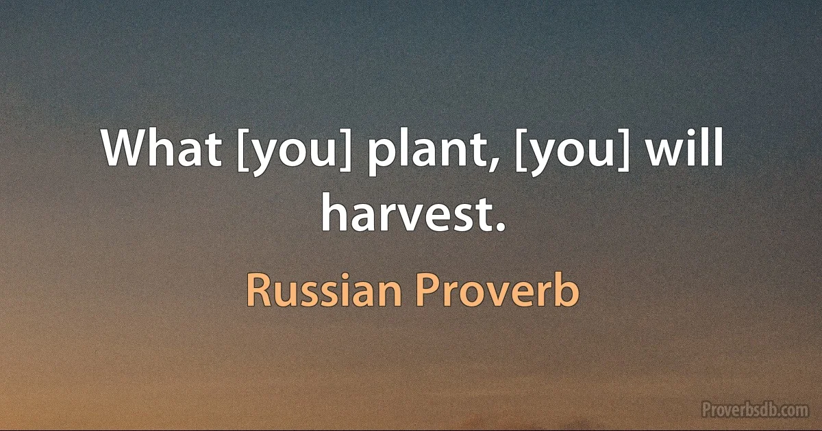 What [you] plant, [you] will harvest. (Russian Proverb)