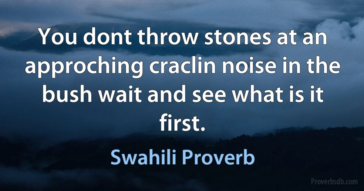 You dont throw stones at an approching craclin noise in the bush wait and see what is it first. (Swahili Proverb)