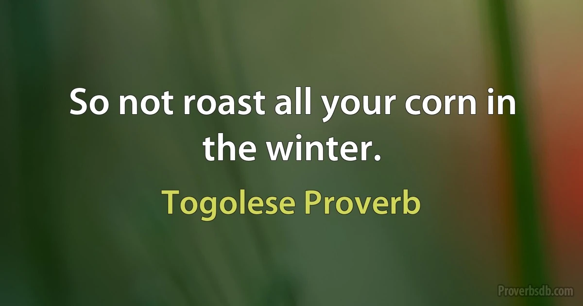 So not roast all your corn in the winter. (Togolese Proverb)