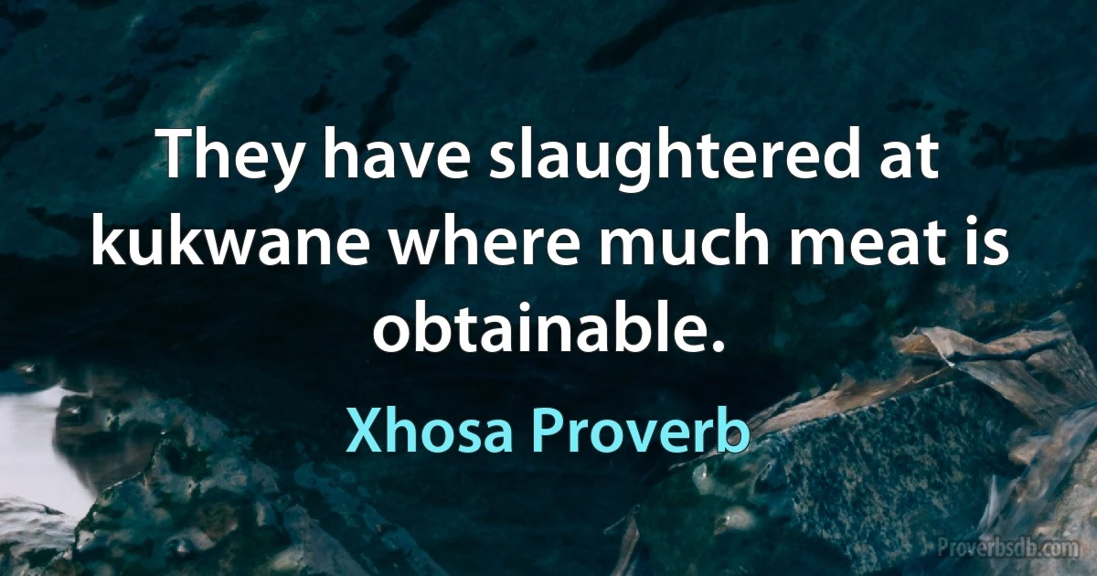 They have slaughtered at kukwane where much meat is obtainable. (Xhosa Proverb)