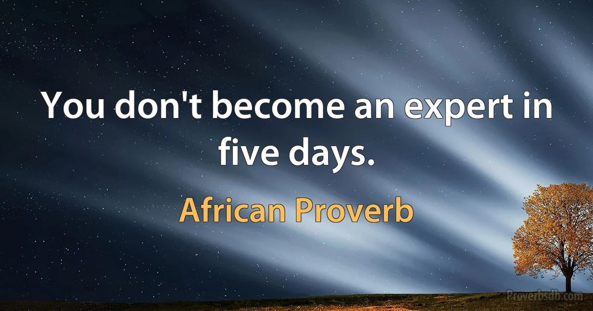 You don't become an expert in five days. (African Proverb)