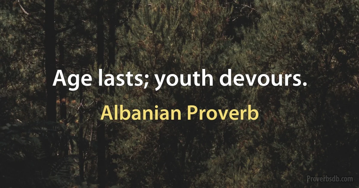 Age lasts; youth devours. (Albanian Proverb)