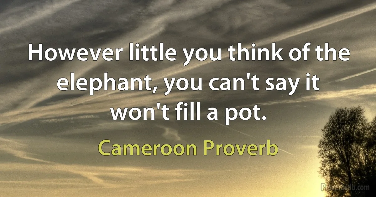 However little you think of the elephant, you can't say it won't fill a pot. (Cameroon Proverb)