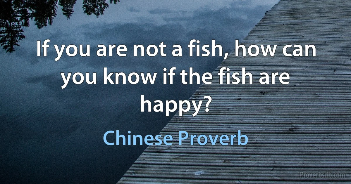 If you are not a fish, how can you know if the fish are happy? (Chinese Proverb)