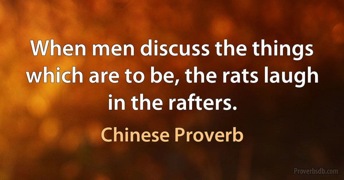 When men discuss the things which are to be, the rats laugh in the rafters. (Chinese Proverb)