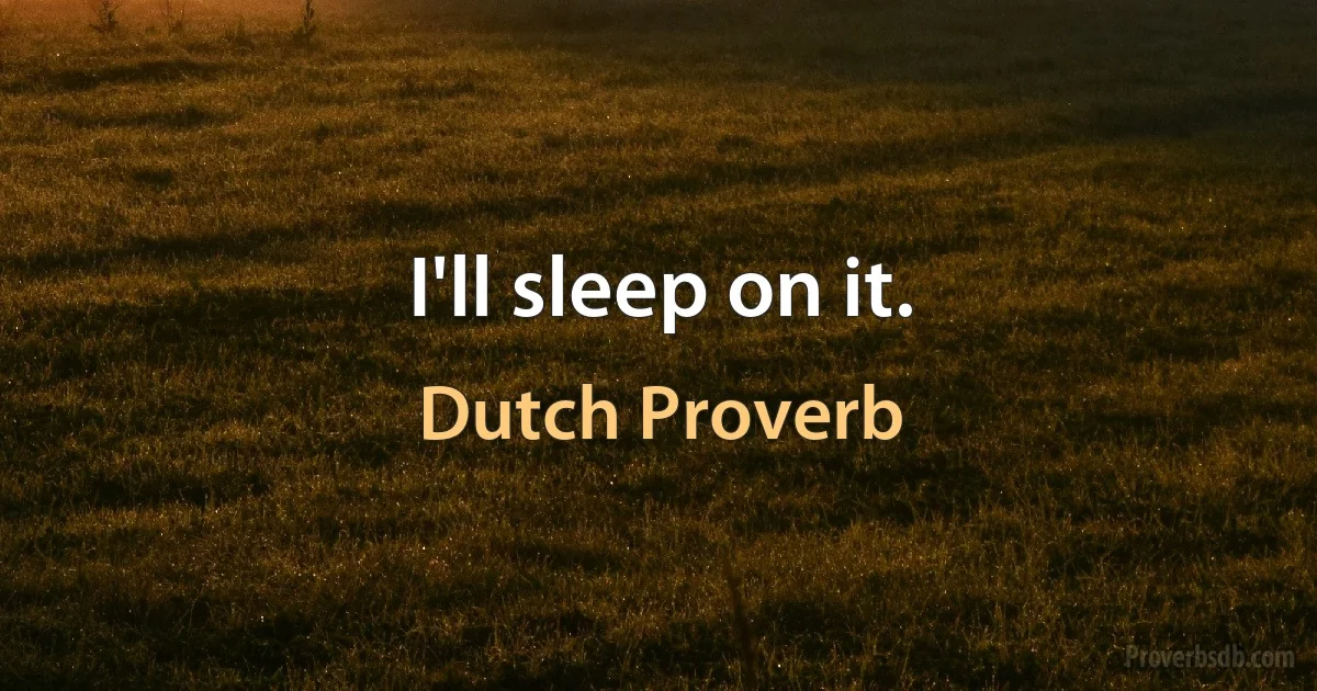 I'll sleep on it. (Dutch Proverb)