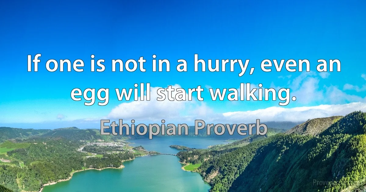 If one is not in a hurry, even an egg will start walking. (Ethiopian Proverb)