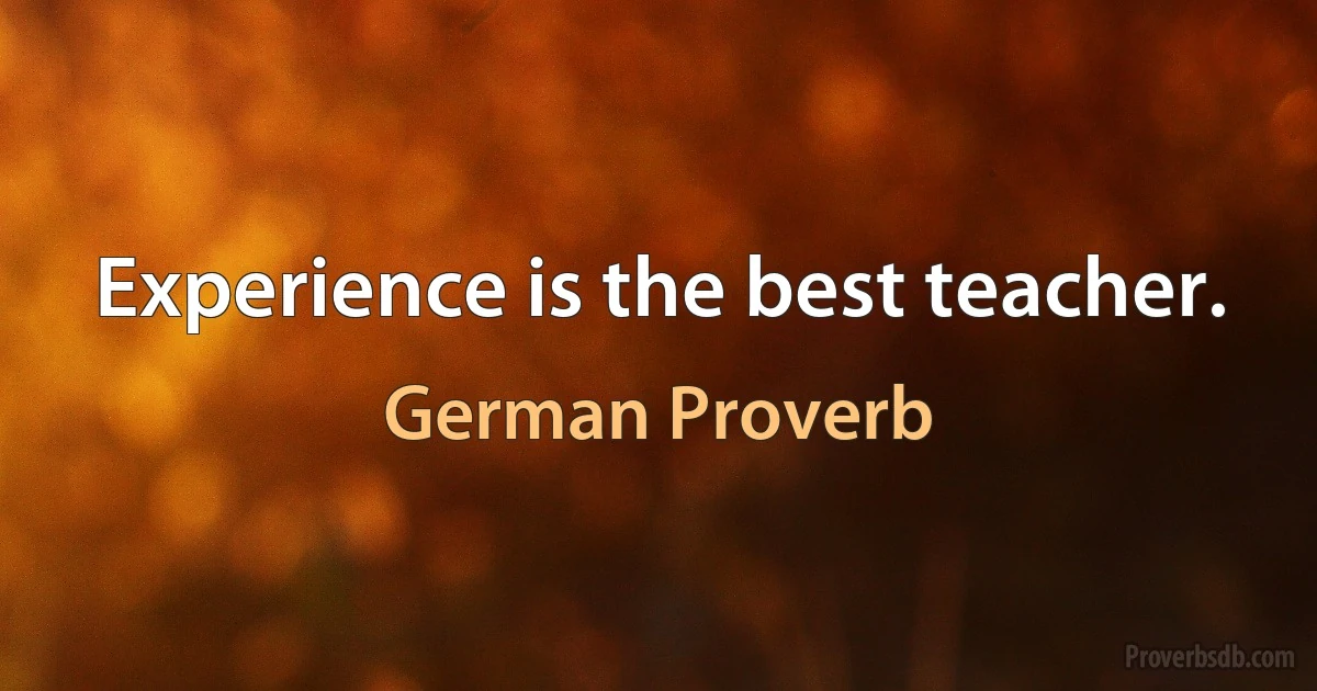 Experience is the best teacher. (German Proverb)