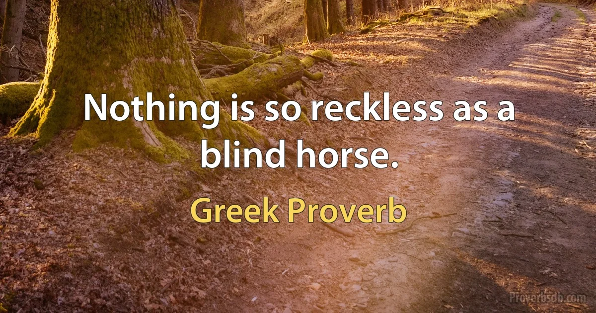 Nothing is so reckless as a blind horse. (Greek Proverb)