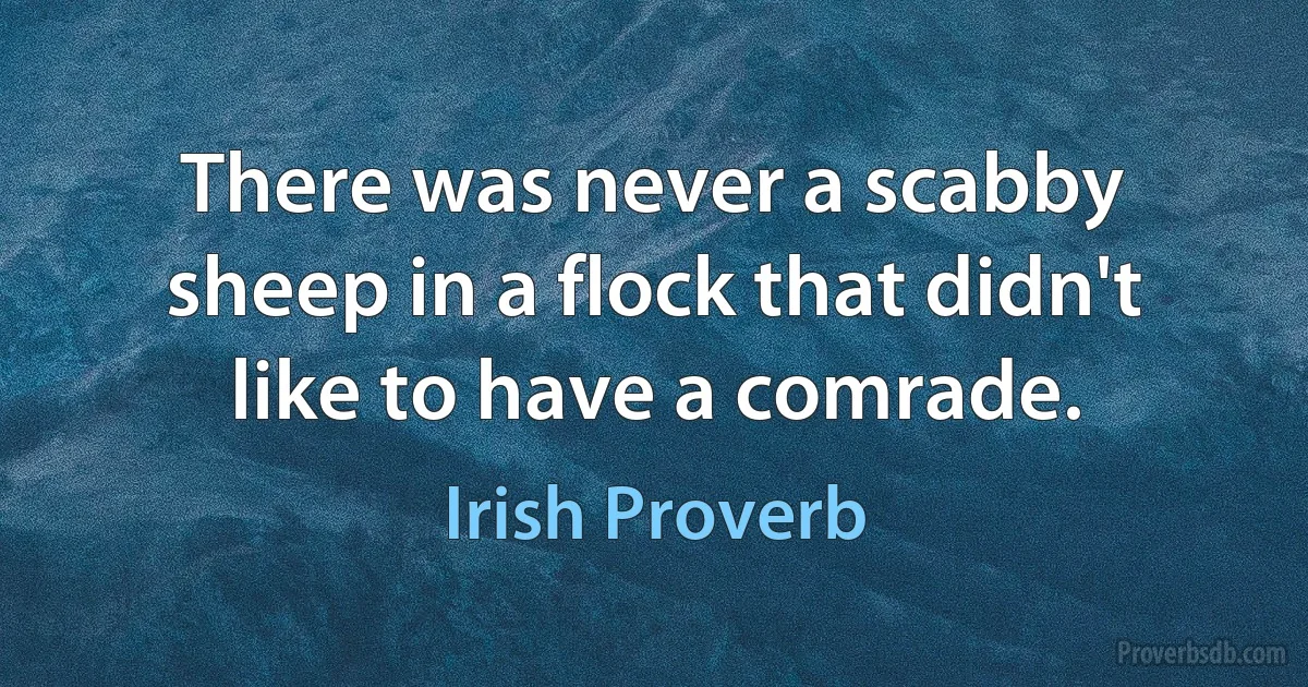 There was never a scabby sheep in a flock that didn't like to have a comrade. (Irish Proverb)