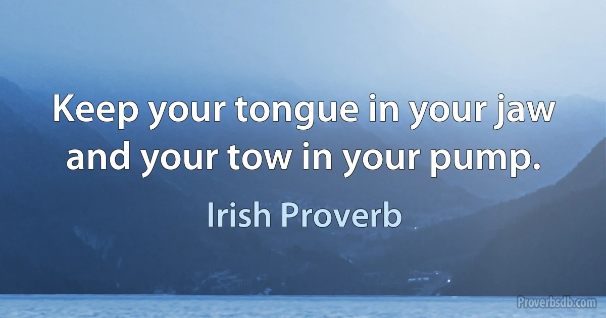 Keep your tongue in your jaw and your tow in your pump. (Irish Proverb)