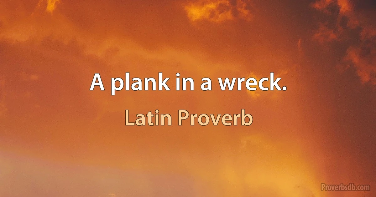 A plank in a wreck. (Latin Proverb)