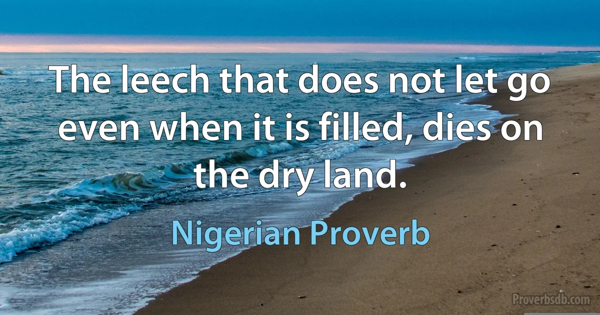 The leech that does not let go even when it is filled, dies on the dry land. (Nigerian Proverb)