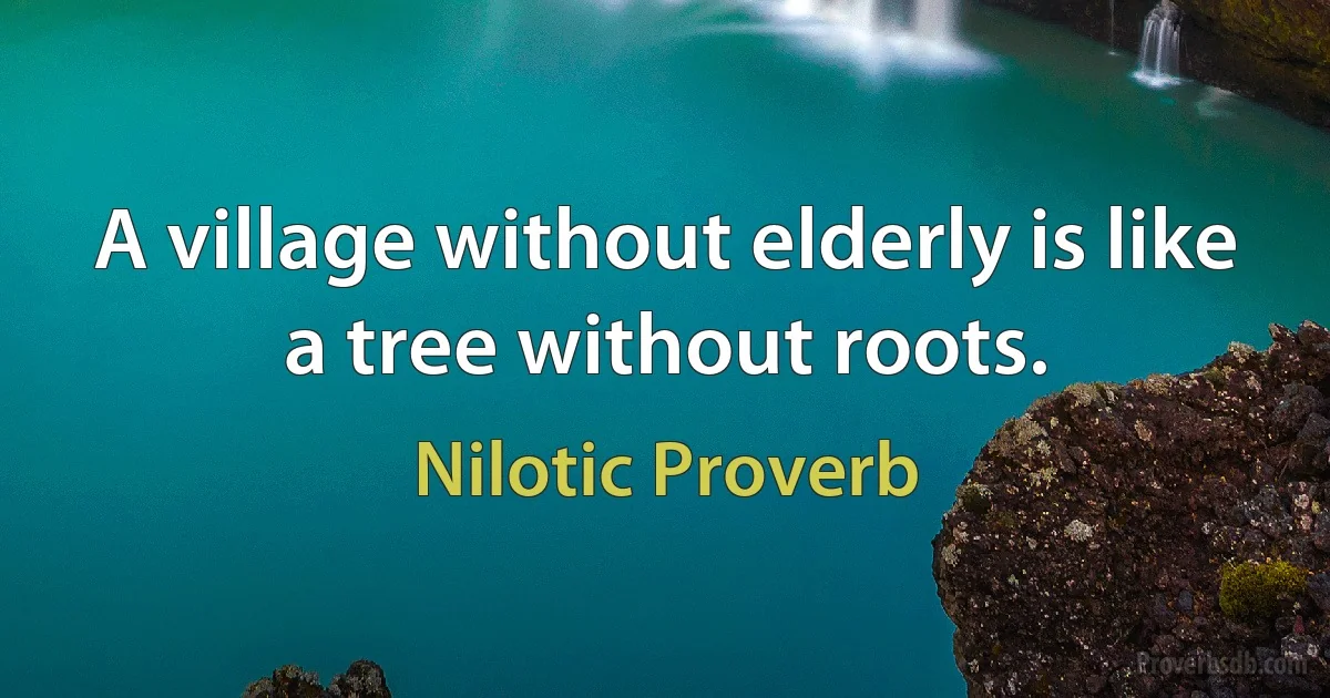 A village without elderly is like a tree without roots. (Nilotic Proverb)