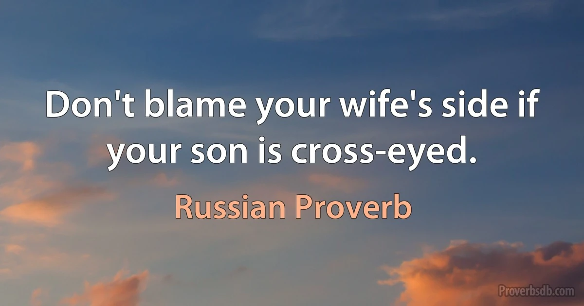 Don't blame your wife's side if your son is cross-eyed. (Russian Proverb)