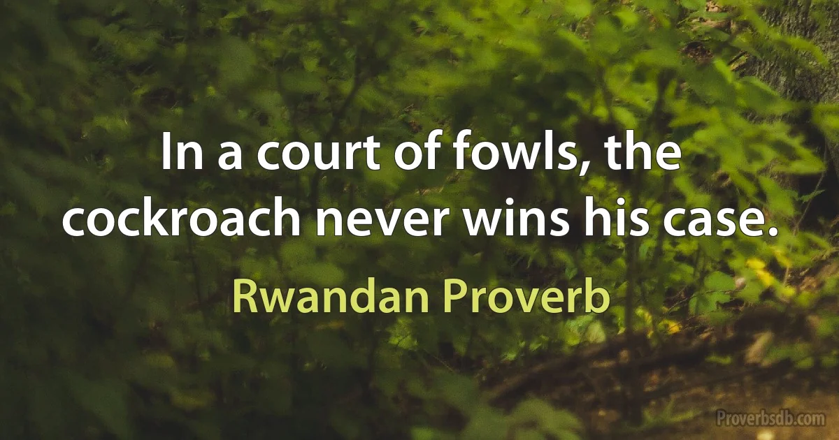 In a court of fowls, the cockroach never wins his case. (Rwandan Proverb)