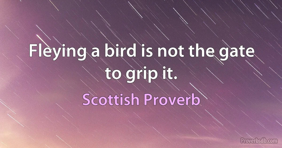 Fleying a bird is not the gate to grip it. (Scottish Proverb)